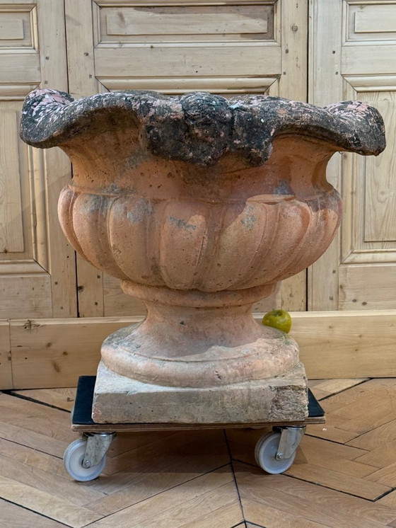 Image 1 of paar terracotta potdeksels