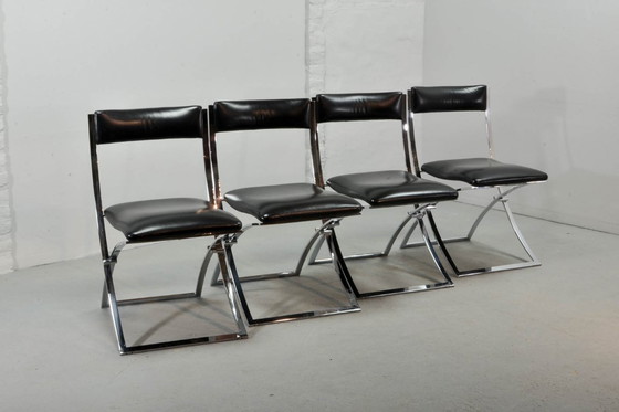Image 1 of Superb Minimalistic Foldable Dining Chairs Designed by Marcelo Cuneo for Mobel Italia, Set of 4. Italy, 1970s.