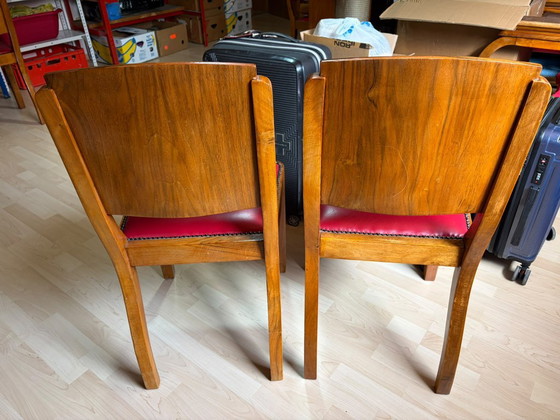 Beautiful Art Deco Dining Table with 6 newly upholstered chairs, Dining set, Wood, Brown (photo 5 of 5)