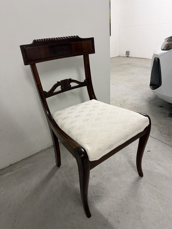 4 Vintage Dining Chairs – Textile, Wood (photo 3 of 5)
