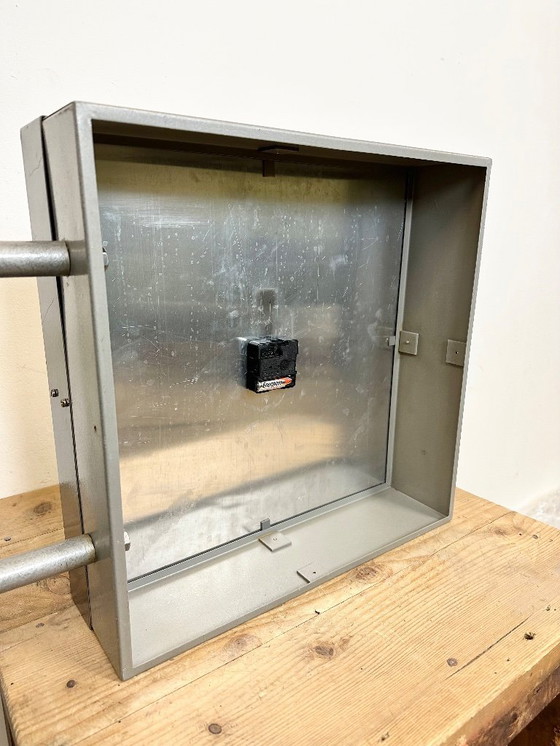 Image 1 of Large Industrial Square Double Sided Factory Wall Clock from Pragotron, 1970s