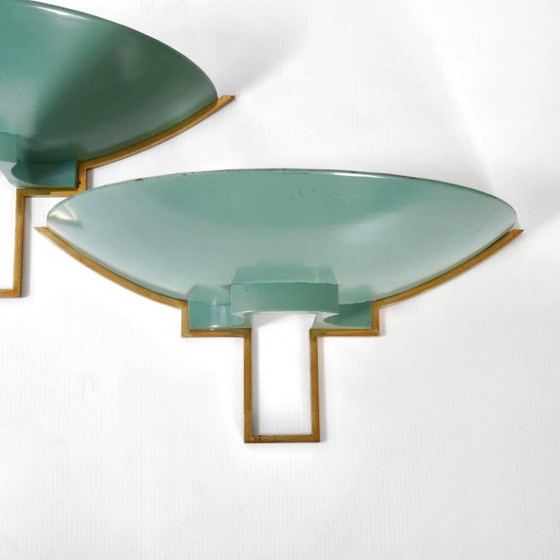 Image 1 of PAIR OF VINTAGE 1940s-1950s METAL & BRASS WALL LIGHTS BY JEAN PERZEL JULES LELEU