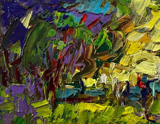 Original Oil Painting Colorful Trees Landscape City Summer Park – Paintings & Drawings, Canvas (photo 7 of 8)