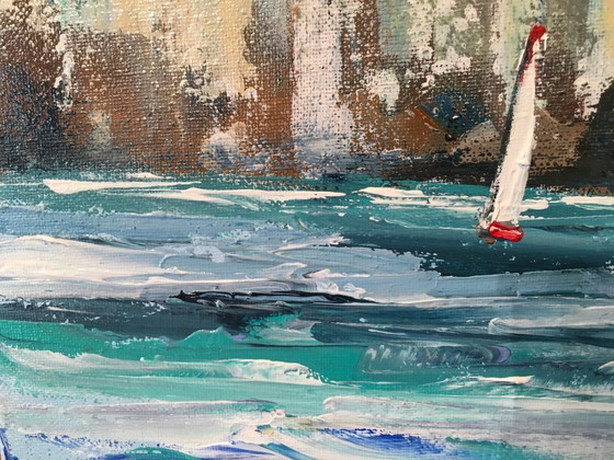 Image 1 of Philippe LAURENT - Barche a vela in Normandia - Dipinto dell'artista