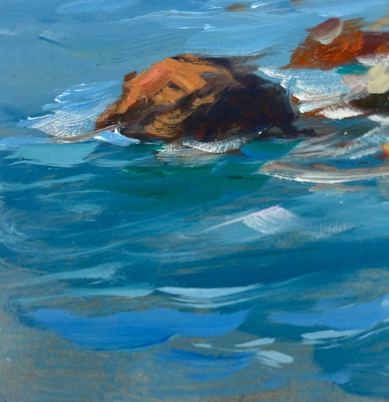 Image 1 of Original Oil Painting Coastal Rock Landscape Between the sky and the sea