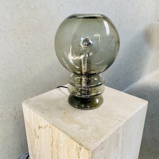 Image 1 of Hand-blown "Bulb Moon" Design Table Lamp Glashütte Limburg, 1960