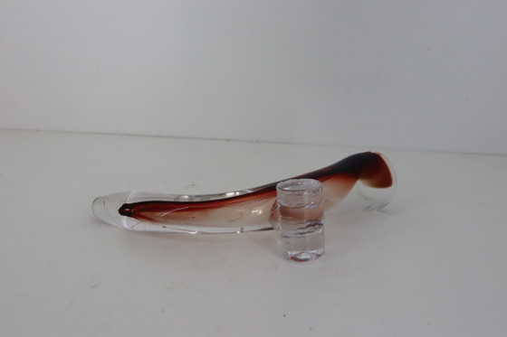 Prachtige Vintage Glazen Hoornvaas Met Standaard – Kunstglas / Sommerso (26 Cm) – Decoratieve objecten (photo 6 of 6)