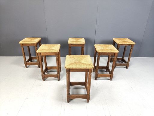 Tabourets de bar en osier vintage - Lot de 6, 1960S