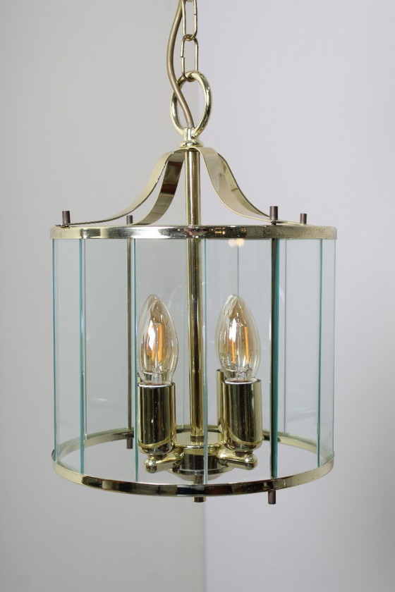 Image 1 of Vintage pendant lamp brass, glass