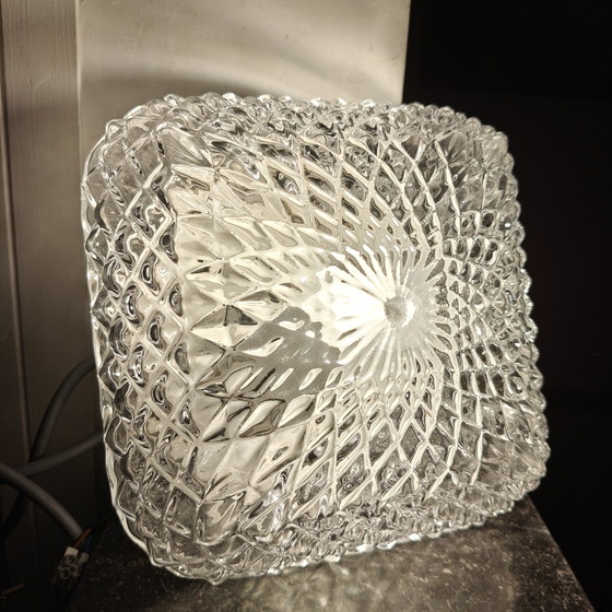 Image 1 of Vintage Ice Glass Flush Mount Ceiling / Wall Lamp – 1970s Geometric Glass