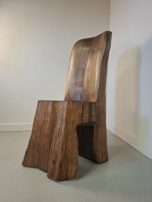 Vintage brutalistische wabi-sabi stoel eikenhouten stoel handgemaakt