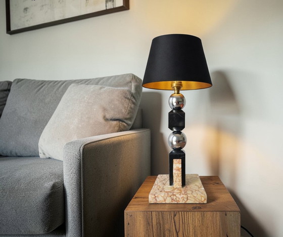 Image 1 of Sculpturale lamp van marmer en chroom - modernistische art-decostijl