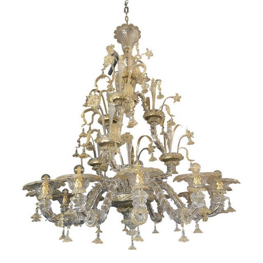 Lámpara de araña veneciana floral contemporánea "Ca Rezzonico" de cristal de Murano dorado