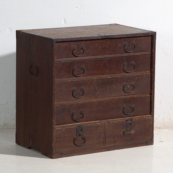 Antique Japanese tansu with drawers and iron hardware – Meiji Period, Japan, circa 1900 – Chest of drawers (photo 4 of 40)