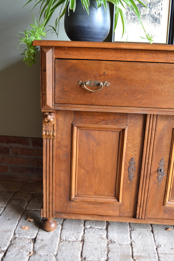 Image 1 of Antique oak wooden sideboard.