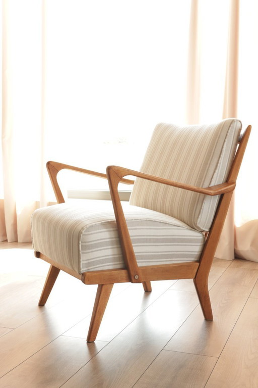 Vintage armchair knoll beige white stripes 1960