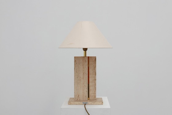 Image 1 of Travertin und Messing Tischlampe von Belino im Hollywood Regency Stil