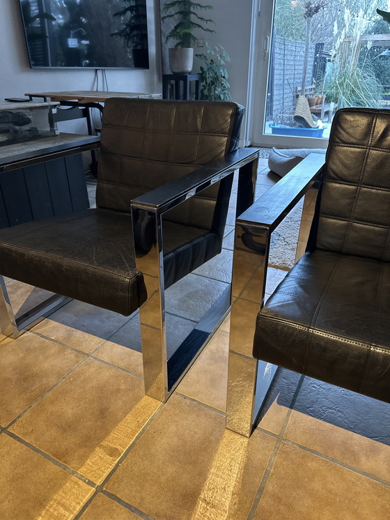 Image 1 of 2 design Fauteuils nero leer met chroom