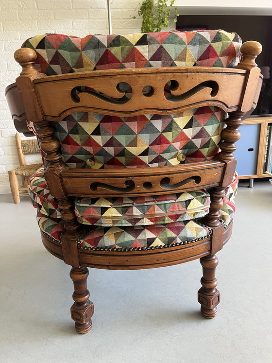Image 1 of Antique wooden bench and matching chair - Neo-Renaissance