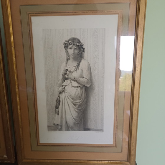 Schitterend Paar Antieke Gravures (19e Eeuw) – Ophelia & Marguerite – Bertrand & Deblois (photo 2 of 6)