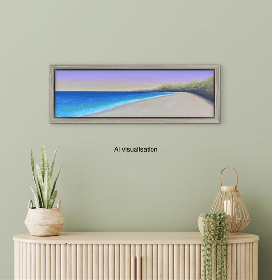 Golden Shore - Peinture Acrylique Panoramique Originale 30 X 100 Cm – Peintures et dessins, Cotton (photo 10 of 13)