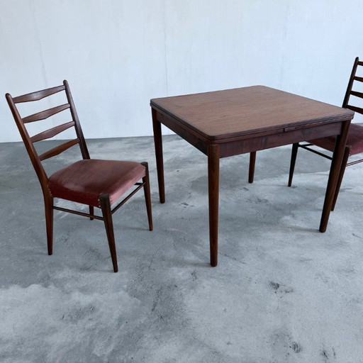 Set uitschuif tafel en 2 stoelen Pastoe teakhout