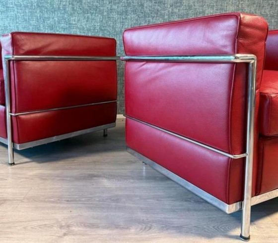Image 1 of Vintage LC2 Le Corbusier fauteuil in rood leer, Italië, jaren 80