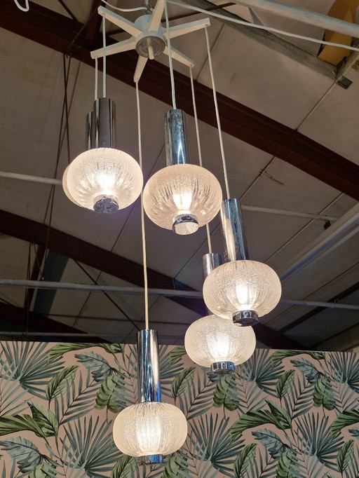 Verre chromé kroonluchter vintage Solken Leuchten années 70