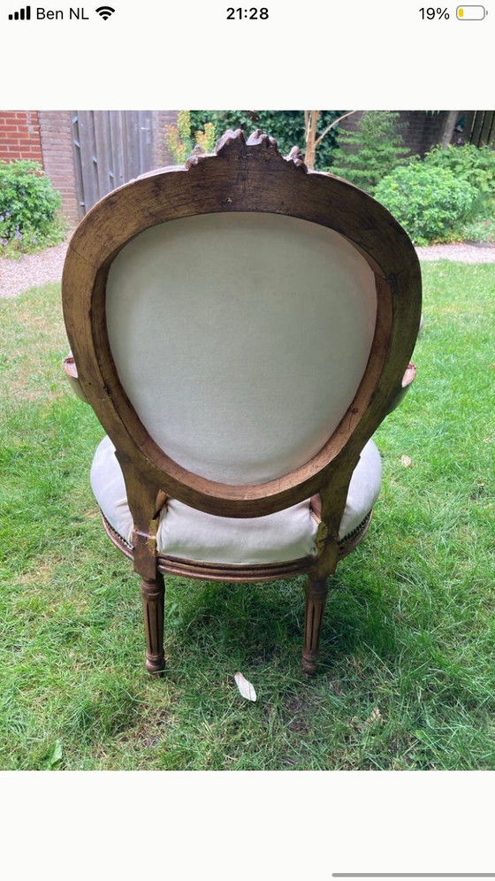 Image 1 of Silla Luis XVI, tapizada en terciopelo color crema.