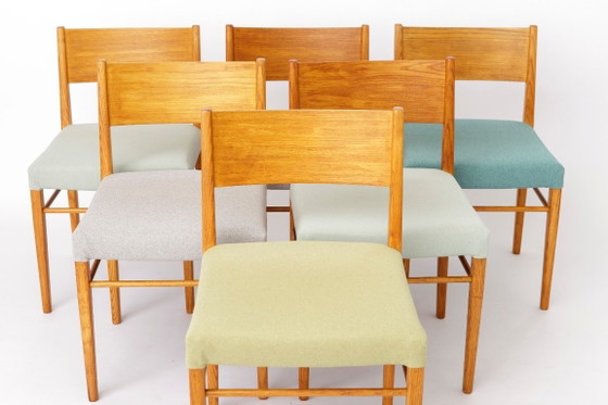Image 1 of Set van 6 vintage beukenhouten eetkamerstoelen, Duitsland jaren 70, gerestaureerde houten eetkamerstoelen, eetkamerset in mid-ce