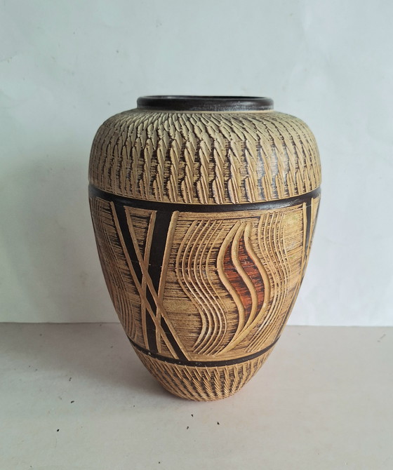Image 1 of Vaso in terracotta vintage Sawa Keramik Germania tipo Sgraffito. Franz Schaderlapp 1960.