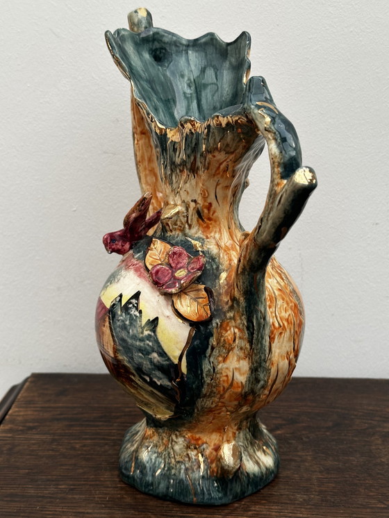 Image 1 of Vintage Barbotine vaas en landelijke decoratie - Belgisch keramiek