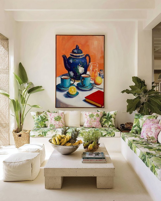 Image 1 of Acrylic painting by the artist E. García "La vajilla azul" 100x70 cm