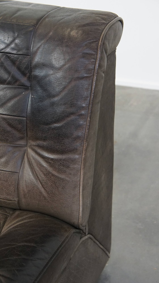 Image 1 of Grijze Lederen Vintage Design Fauteuil