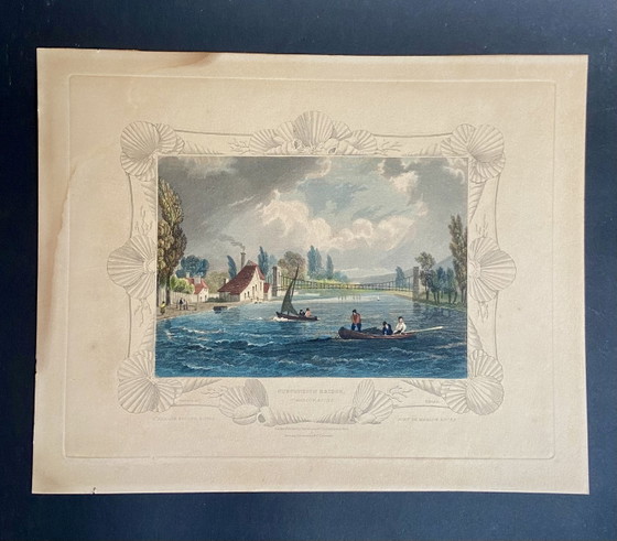 Image 1 of Pair of Antique Hand-Coloured English Engravings by Tombleson – Marlow & Henley – Framed Views of the Thames – c.1830-1850