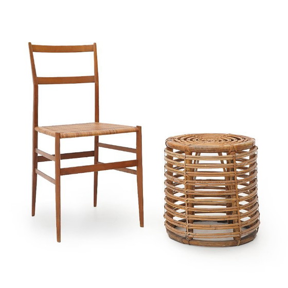 Image 1 of Cilindervormige poef in gebogen rotan van Castano, jaren 1960