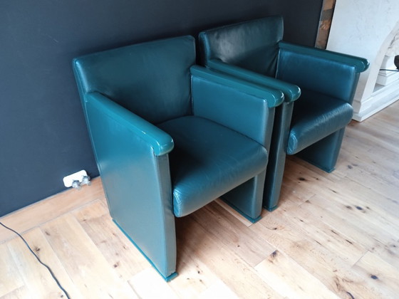 Image 1 of Twee club zetels - compact - lamsleder - donkergroen – design