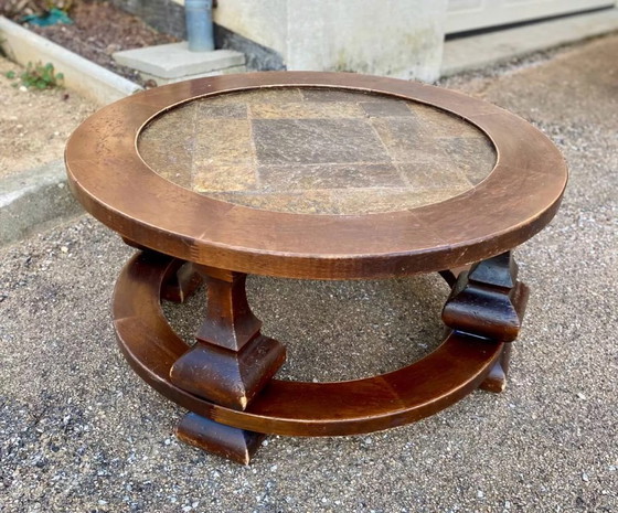 Image 1 of Round coffee table in stone and wood