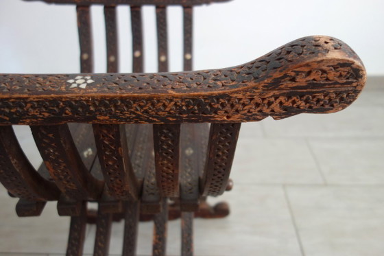 Sedia curule siriana noce e madreperla XIX secolo – Sedie da camera, Legno, Altro (photo 11 of 15)