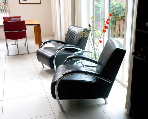 Image 1 of Zwei Molinari-Sessel, Modell Accademia, schwarzes Leder