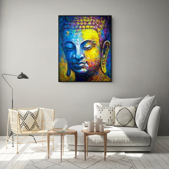 Image 1 of Unique hand-painted Buddha painting "Silent Strength" – Seksak Jaichumchen – 100 × 120 cm