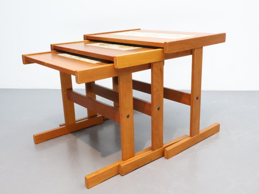 Vintage Beistelltische / Teak Keramik / braun gelb weiß / Dänemark