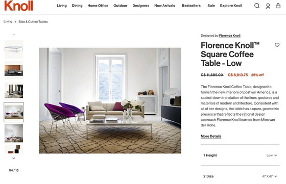 Image 1 of Knoll Florence Square Couchtisch, niedrig, Marmor, 120 x 120 cm