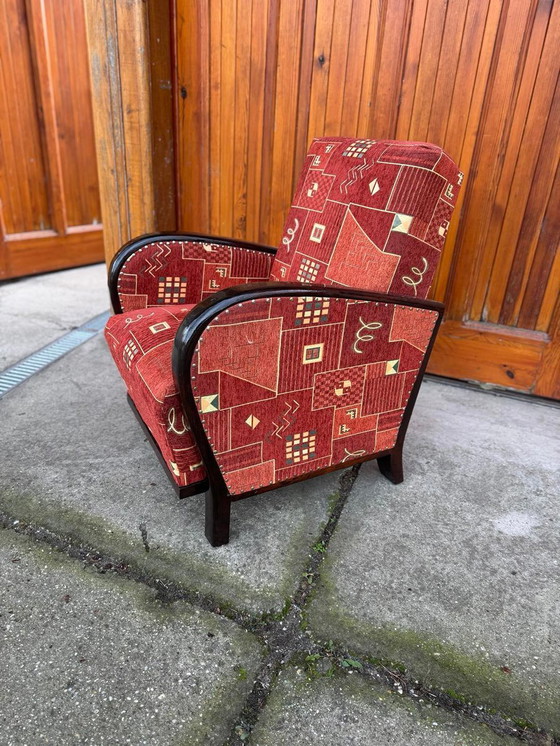 Fauteuil Art Déco avec nouveau revêtement à motifs, années 1930 – Bois, Art Deco (photo 3 of 7)