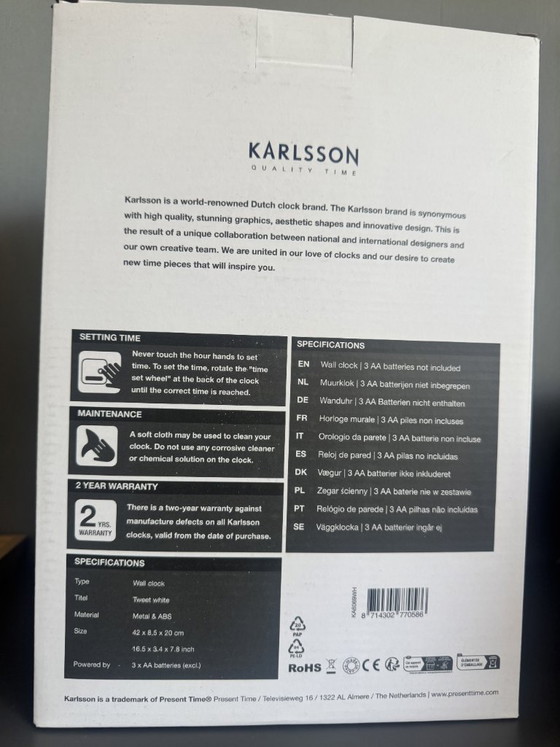 Image 1 of Horloge murale Karlsson Tweet blanche – Neuve dans sa boîte