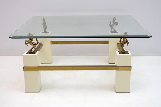 Maison Charles Mid-Century Modern Brass Horsed French Coffee Table, 1970s