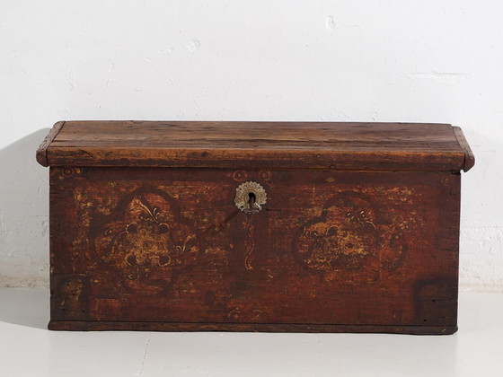 Baule antico dipinto con motivi floreali e serratura in ferro (c.1820) #47 – Cassettiere, Iron (photo 34 of 40)