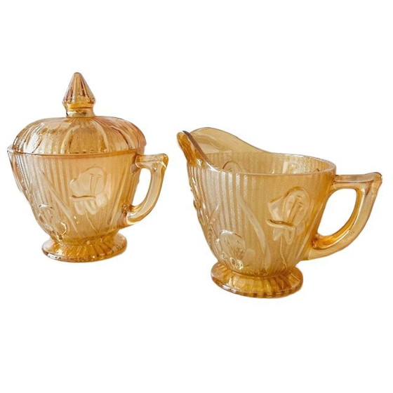 Image 1 of Service de table vintage en verre de carnaval Jeanette, années 1930