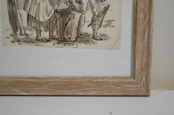 Zeichnung „Fischerpaar“ der Schule des 18. Jahrhunderts – Gemälde & Zeichnungen, Paper (photo 3 of 9)
