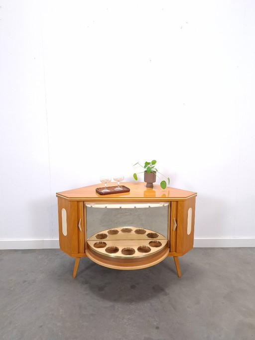 Mueble bar esquinero giratorio con espejo